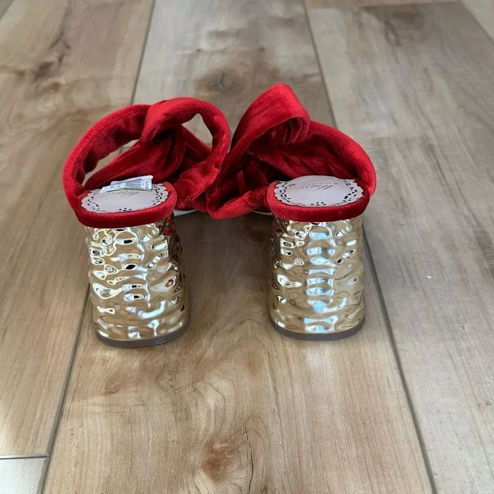 NWT Muse by Marchesa, Iris Red Velvet Knotted Dress Shoes Slide Sandals 7